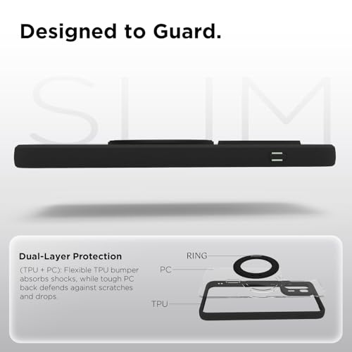 Image of RIGGEAR Shockproof Sleek Hybrid Armor 360 Rotating Magnetic Ring Stand Back Cover Case Compatible with MagSafe Accessories for OnePlus 15R 5G (Clear PC + Black TPU Bumper)