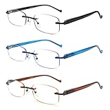 BONCAMOR 3 Pack Rimless Reading Glasses Blue Light Blocking Lightweight Spring Hinge Computer Readers for Women Men (3 Mix, 2.50)