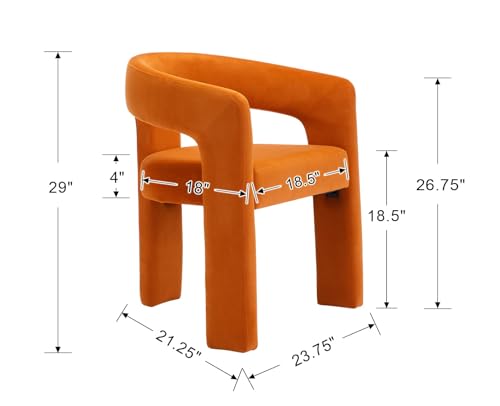 Image of HNY Modern Barrel Kitchen & Dining Room Chairs Set of 2, Velvet Upholstered Accent Chairs with Arm, 18.5'' Wide Side Arm Vanity Chair for Living Room Bedroom Makeup Small Spaces, Orange