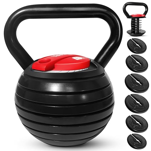 Yes4All Adjustable Kettlebell Set, 20–40 LB Weight Set, Solid Cast Iron Handle with Spacer Disks & Secure Lock, Space-Saving Kettlebell for Home Gym Strength Training, Black