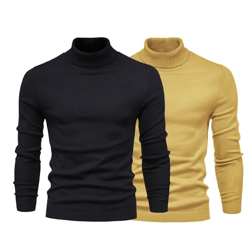 Men's Fashion Knitted Slim Fit Pullover Long Sleeve Warm Turtleneck Sweater Lightweight Casual Classic Sweaters - Main Image