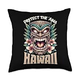 Hawaiian Tiki Protect Aina Polynesian Warrior Fierce Tiki Throw Pillow