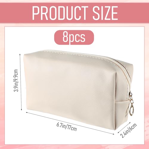 8 Pcs Makeup Bag Pu Leather Cosmetic Pouch Waterproof Small Toiletry Bag Portable Cosmetic Organizer Water Resistant Storage Purse for Lady Women Daily Storage Travel Organizer (Beige,Medium)2