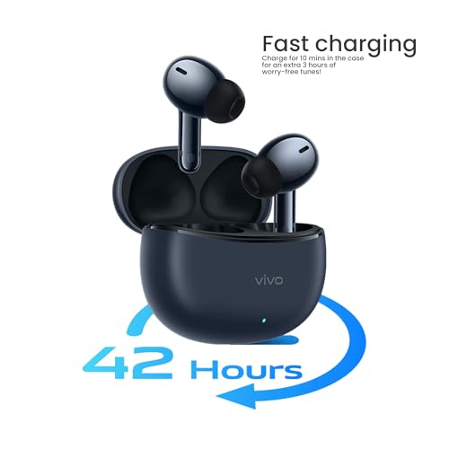 Image of Vivo TWS 3e Wireless Earbuds, Up to 42H Playtime, IP54 Water Resistant, Dual Device Connection, 3 Hours Playback in 10 Minutes, Touch Controls, 5.3 BT, 88ms Low Latency for Gaming (Dark Indigo)