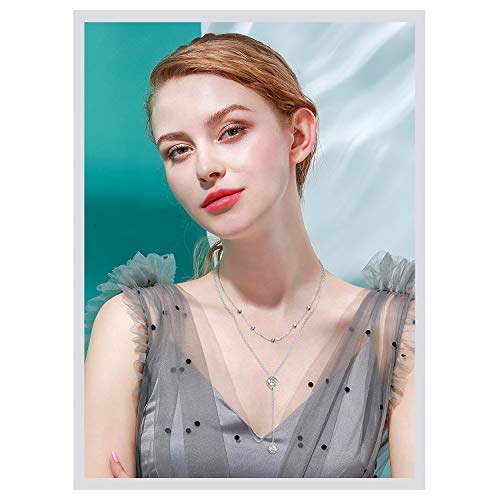 FLYOW Layered Necklace S925 Sterling Silver Teardrop Double Choker Y Lariat Long Chain Necklace Birthday Mother's Day Gifts for Women Ladies Mother Wife2