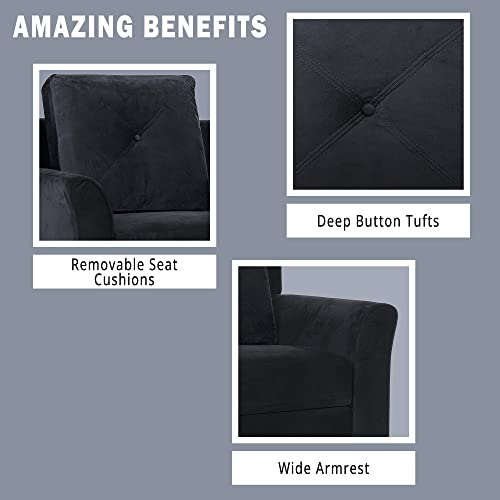 Raelynn Button Tufted Loveseat Affordable Black Loveseat For Budget-Conscious Buyers Microfiber Couch For Small Spaces Durable Sturdy Living Room Furniture Tool-Free Assembly And Easy Maintenance #TOP5