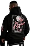 Mens Fleece Japanese Graphic Hoodies, Fashion Pullover Sweatshirt with Hood, Casual Long Sleeve Fall Winter Streetwear