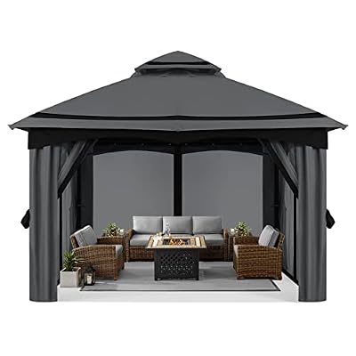MASTERCANOPY 10x10FT Outdoor Patio Gazebo with Mosquito Netting for Backyard, Patio, Garden Dark Grey