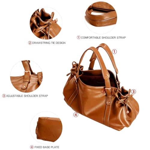 Image of JINMANXUE Woven Tote Bag For Women,Travel Shoulder Bag, Large Hollow Beach Soft Satin Handbags Hand-woven Satchel Clutch (Amber Brown)