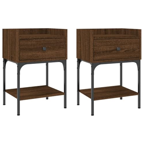 vidaXL Mesita Noche 2 uds Madera ingeniería marrón Roble 40,5x31x60 cm