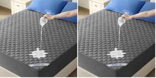 Image of BEDLORE Waterproof Mattress Protector, Noiseless Queen Size Mattress Pad with Deep Pocket Fitted Up to 6 inch-18 inch, Soft Breathable Dirt-Proof Bed Mattress Cover Washable Bedroom, Hotel (Gray) (Pack of 2)