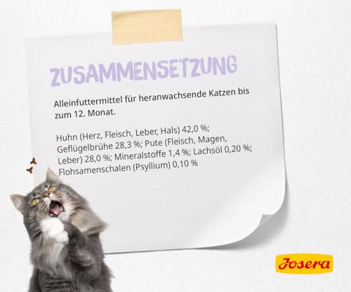 JOSERA Nassfutter Kitten Turkey (12 x 85 g) | Kitten | Premium Katzenfutter nass für wachsende Katzen | Pute & leckere Geflügelbrühe | getreidefrei | Anti-Haarballen | Alleinfutter | 12er Pack