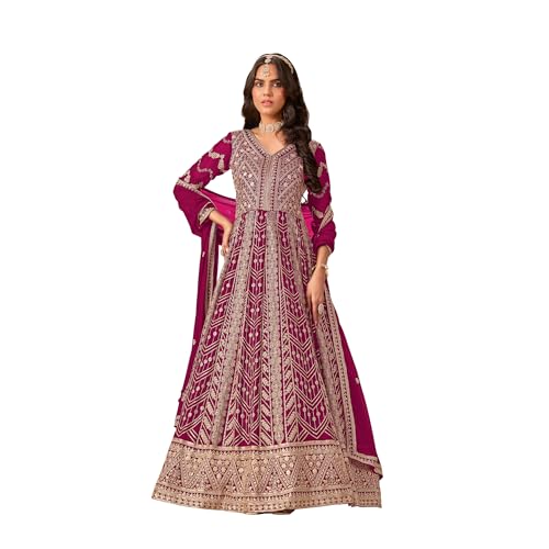 Vestido Anarkali estilizado para invitadas de boda con bordado premium