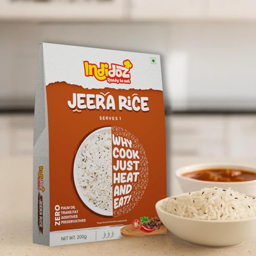 Image of Indidoz Jeera Rice Ready to Eat | Fragrant Basmati Rice Cooked with Cumin Seeds | Authentic Indian Flavoured Rice | Heat & Eat Meal | No Preservatives | 200g