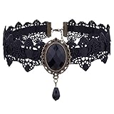 Holibanna Choker Halskette Schwarz Choker Spitze Choker Strass Gothic Halskette Tattoo Choker Kragen für Frauen Halloween Party (Schwarz)
