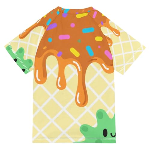 Ice Cream Pattern Bathing Suit Girls Short Sleeves Sports Clothes Swimwear Beach Tops 3T2