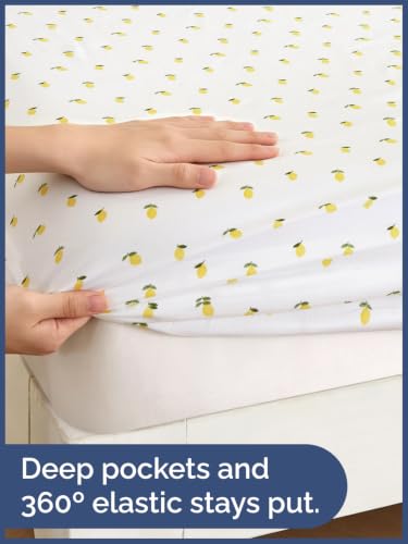 Image of Kids Full Size Lemon Bed Sheets - 4 Piece Kids Lemon Sheet Set - Citrus Fruity Bedding - Ultra-Soft, Cute & Cozy - Breathable & Machine Washable - Colorful Bed Set for Boys, Girls, Teens & Toddlers