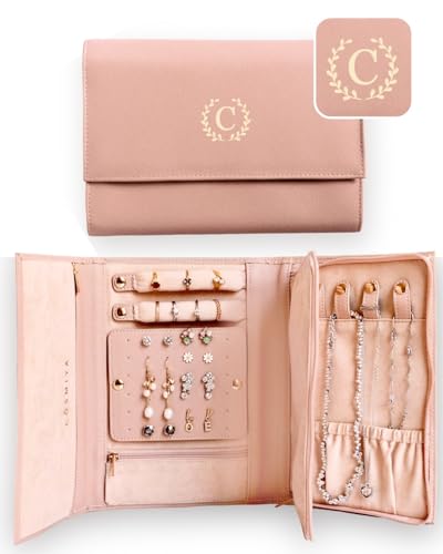 COSMIYA Estojo de joias de viagem inicial personalizado - monograma presentes personalizados para mulheres, presentes de dama de honra, organizador de joias de viagem, caixa de joias de viagem