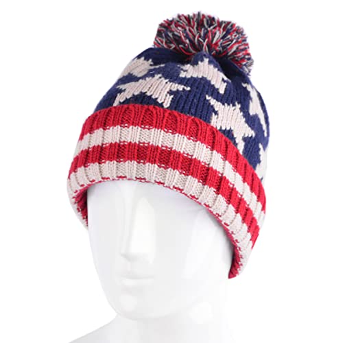 Parquet American Flag Knit Pom Beanie Ski Hat With Stars #TOP2
