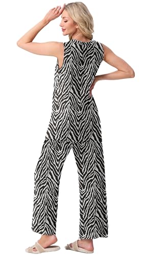 Image of PrinStory Womens Pajamas Sets 2 Piece Soft Pjs for Women Sleeveless Pajama Set Summer Loungewear with Pockets