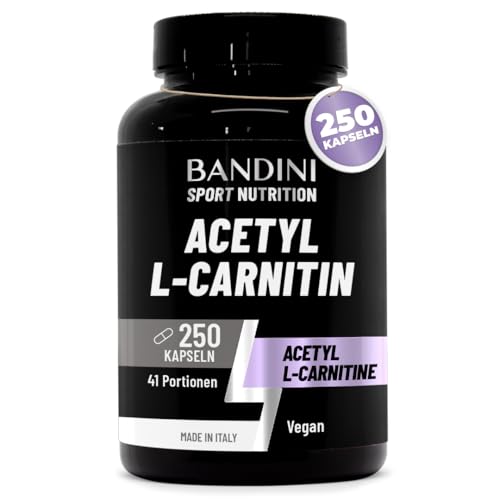 Bandini Acetyl L-Carnitin 3000 mg pro Tagesportion | L-Carnitine als Acetyl Form 250 Kapseln für 41 Tage | ALCAR hochdosiert für Sportler | L Carnitin für intensiven Sport und Training | 100% Vegan