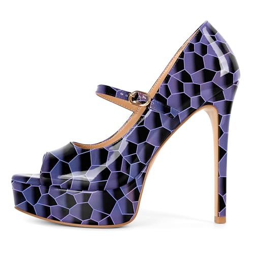 Image of SAMMITOP Women's Peep Toe High Heels Platform Stiletto Pumps Patent Mary Jane Heels 5.5 inch Party Wedding Dress Shoes