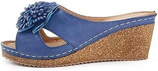 Alexis Leroy Peep Toe Comfortable Insole Women's Platform Wedge Slide Sandals Blue 9-9.5