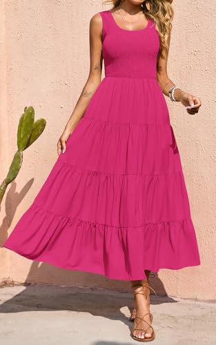 Image of PRETTYGARDEN Women's 2026 Casual Loose Plain Maxi Sundress Smocked Tank Dress Sleeveless Summer Beach Tiered Long Dresses