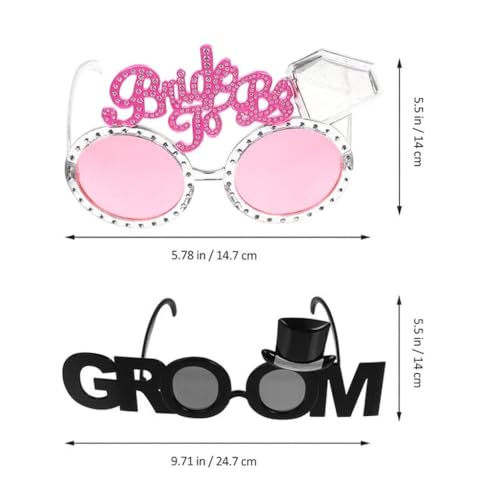 Image of AMFIN {Pack of 2) Bride to Be & Groom Sunglasses for Wedding | Bridal Shower Couple Glasses with Rhinestones | Engagement Mehndi Bachelorette Props | Photo Booth - Pink Black