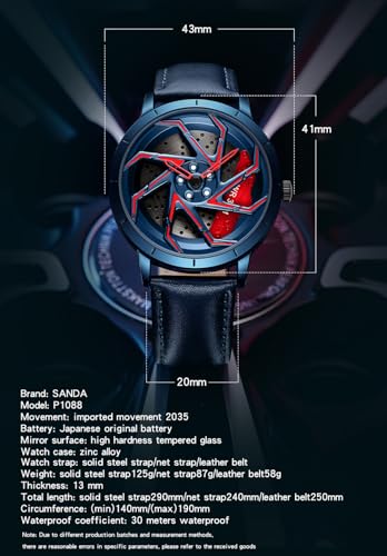 Image of FANMIS Men's Racing Car Wheel Watch 3D Spinning Dial Stainless Steel Watch | Creative 3D Spinning Car Quartz Large Skeleton Face and 30M Water Resistance Designed for Car Fans and Daily Wear.