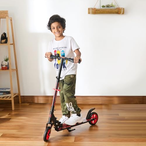 Image of Amazon Brand - Jam & Honey- Kick Scooter for Kids Ages 6-13 Years | Foldable with 3 Adjustable Height | 2 Wheels | BIS Certified | Max Weight Capacity 50kg (Red)