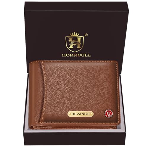 Image of HORNBULL Men's Personalized Wallet I Customized Slim Stylish Leather Purse with Name I Unique Birthday Gift for Men Boy Love Husband (Rust Light)