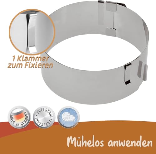 Foto von Menz Tortenring verstellbar hoch - Edelstahl Backring verstellbar 16-30 cm - Funktionale Tortenform für die Zubereitung von Kuchen und Torten