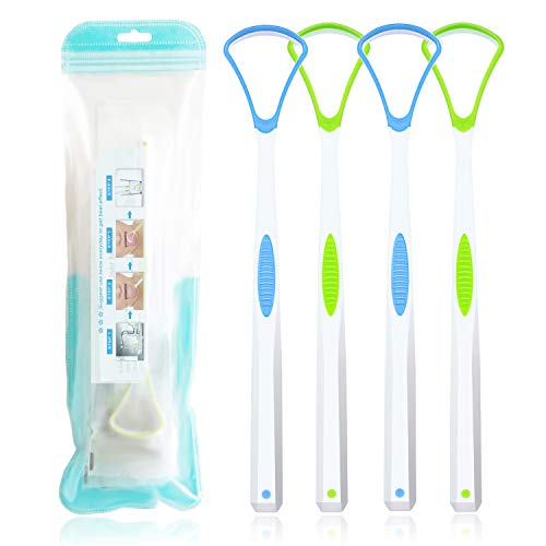 4PCS Tongue Cleaner, Soft Tongue Scraper, Oral Care Cleaners, Dental Scrapers Kits, Professional Eliminate Bad Breath, Premium Cleaning Tools (2Green+2Blue)