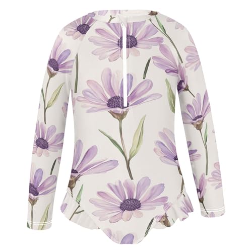 Sweet Osteospermum Neutral Girls 1 Piecing Long Sleeve Swimsuit Rash Guard for Girls Kids Bathing Suit 5-6T2