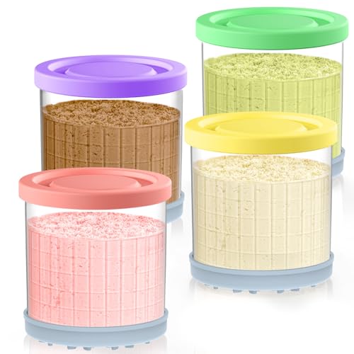 QVN Ninja Creami Pints and Lids - 4 Pack Ninja Creami Containers, 16oz Creami Pint Containers Compatible with Ninja NC299AMZ & NC300s Series Ice Cream Maker - Dishwasher Safe & Good Sealing