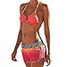 Produktbild Junjie Frauen gepolsterte Tankini Set sportlich mit Boy Shorts Bikini Badeanzug alternativ Baumwolle blau gestreift Bademode Baden rot, blau, grün