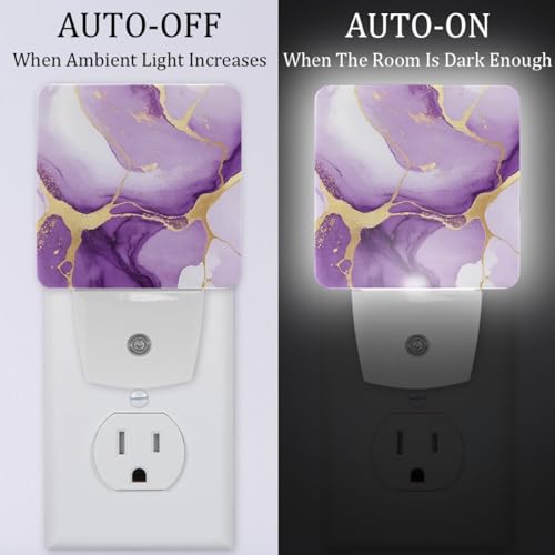 Image of NEWzone Purple Marble Night Light [2 Pack], Plug in Wall Led Night Lights Decor for Boys Girls Room, Dusk to Dawn Sensor Wall Lamp for Stairway /Bedroom /Kitchen /Nursery Room