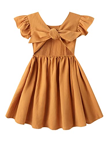 Image of Dutebare Toddler Girls Dress Cotton Linen Ruffle Backless Sleeveless Kids Casual Party Dresses