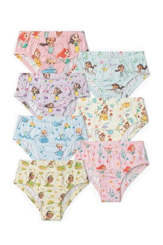monica + andy Disney Girls Underwear, 7 Pack, Size 2-3T, Disney Princess Characters, 100% Organic Toddler Clothes for Girls, Sustainable Super Soft Fabric, Sizes for Toddler and Kids