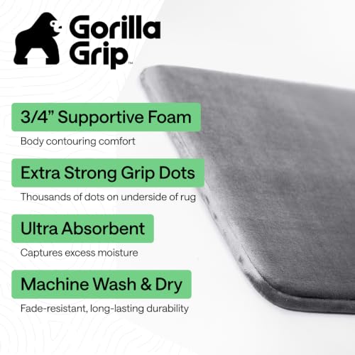 Image of GORILLA GRIP Memory Foam Bath Rugs, Soft Absorbent Velvet Bathroom Mats, Durable Dots on Underside, Machine Washable Bathmat, Carpet Rug Room Decor for Shower Floor, 24x17 Mat, Graphite Gray