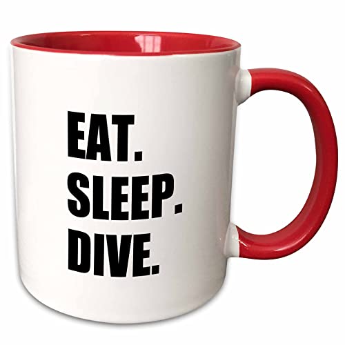 3dRose Eat Sleep Dive - passionate about diving - high board or scuba diver 11oz Two-Tone Red Mug