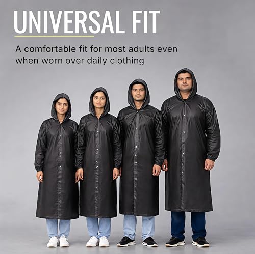 Image of Unisex Hooded Raincoat, Waterproof Long Rain Jacket, Multiple Colours, Reusable