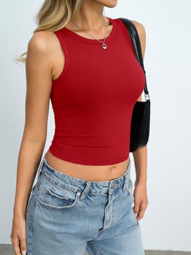 Image of Eachyes Womens Ribbed Crop Tank Tops High Neck Sleeveless Slim Fit Shirts Summer Casual Y2k Going Out Clothes 2026