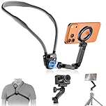 Portable Magnetic Neck Mount for Phones & Action Camera,Quick Release Neck Phone Holder with 3 Removable Arm for iphone 17 16 15 Series Android,POV/Vlog Selfie Mount Necklace Holder with Chest Strap