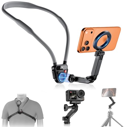 Image of Portable Magnetic Neck Mount for Phones & Action Camera,Quick Release Neck Phone Holder with 3 Removable Arm for iphone 17 16 15 Series Android,POV/Vlog Selfie Mount Necklace Holder with Chest Strap