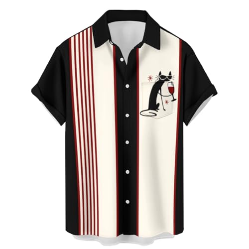 Ecosunny Hawaiian Shirts for Men Totem Printing Chest Pocket Shirt Short Sleeve Button Down Shirt