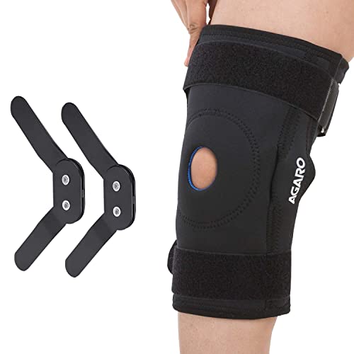 Image of AGARO Hinged Knee Wrap With Open Patella, Rigid Biaxial Hinge Knee Brace for Joint Pain Relief, Workout, Arthritis & Ligament Tear, Neoprene, Knee Cap for Men & Women, XXL, Black