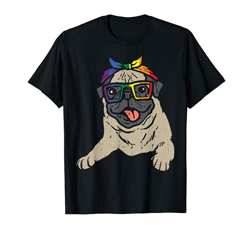 Pug Dog Bandana LGBTQ Rainbow Flag Gay Pride Ally Dog Lover Camiseta