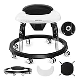 Uuoeebb ベビーウォーカー 折りたたみ 歩行器赤ちゃん 高さ調整可能 横転防止 固定可能 食事用プレート付き 手押し車 ベビー用品 出産祝い おしゃれ ベビー用品 (ブラック)